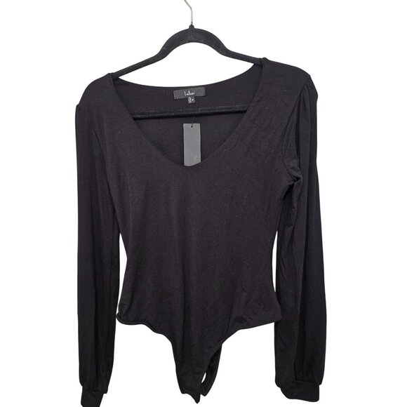Lulus Black V-Neck Long Sleeve Bodysuit - Size M - Picture 1 of 7